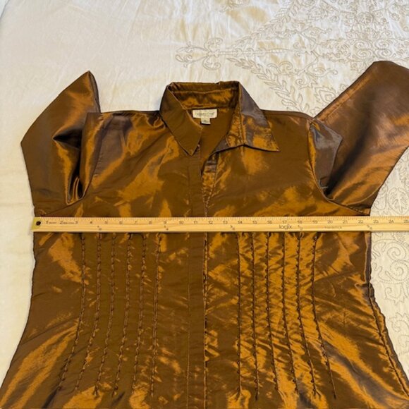 Coldwater Creek XL Shirt Top Brown Copper Beaded Embellished Long Sleeve Button - Picture 6 of 11